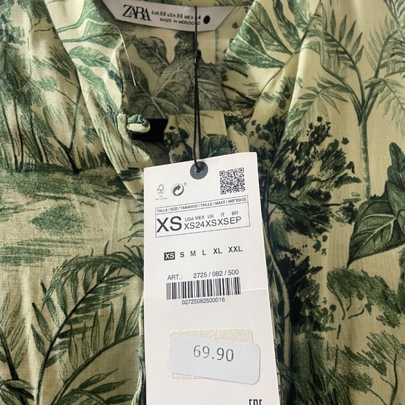 Zara nwt green leaf print long sleeve mini dress - Picture 4 of 4